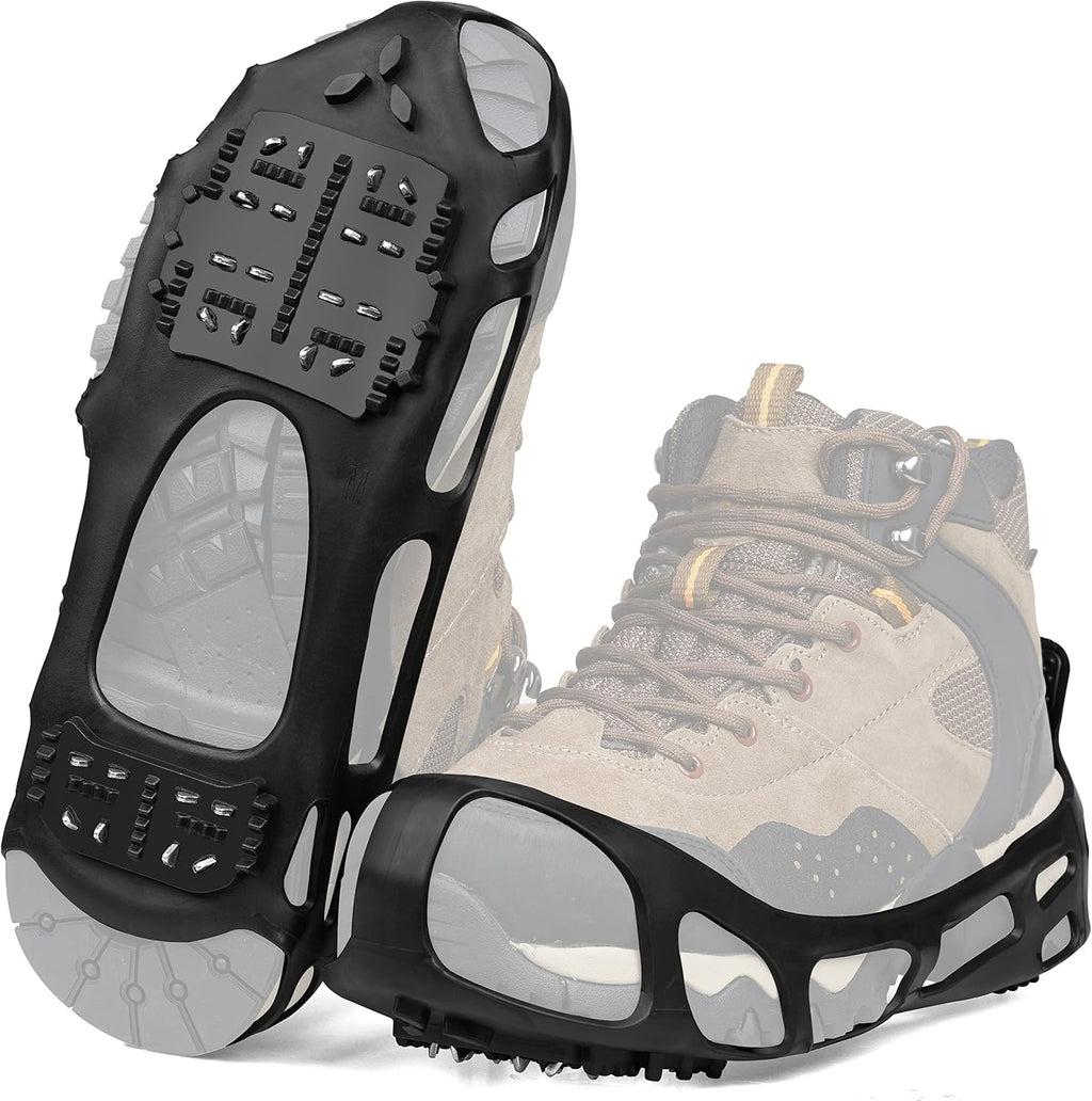 Ice Cleats Crampons for Shoes and Boots Anti Slip Snow Cleats 24 Shoe Spikes for Snow and Ice Grippers Crampons for Hiking Boots Women Men Kids Winter Walking Hiking Fishing