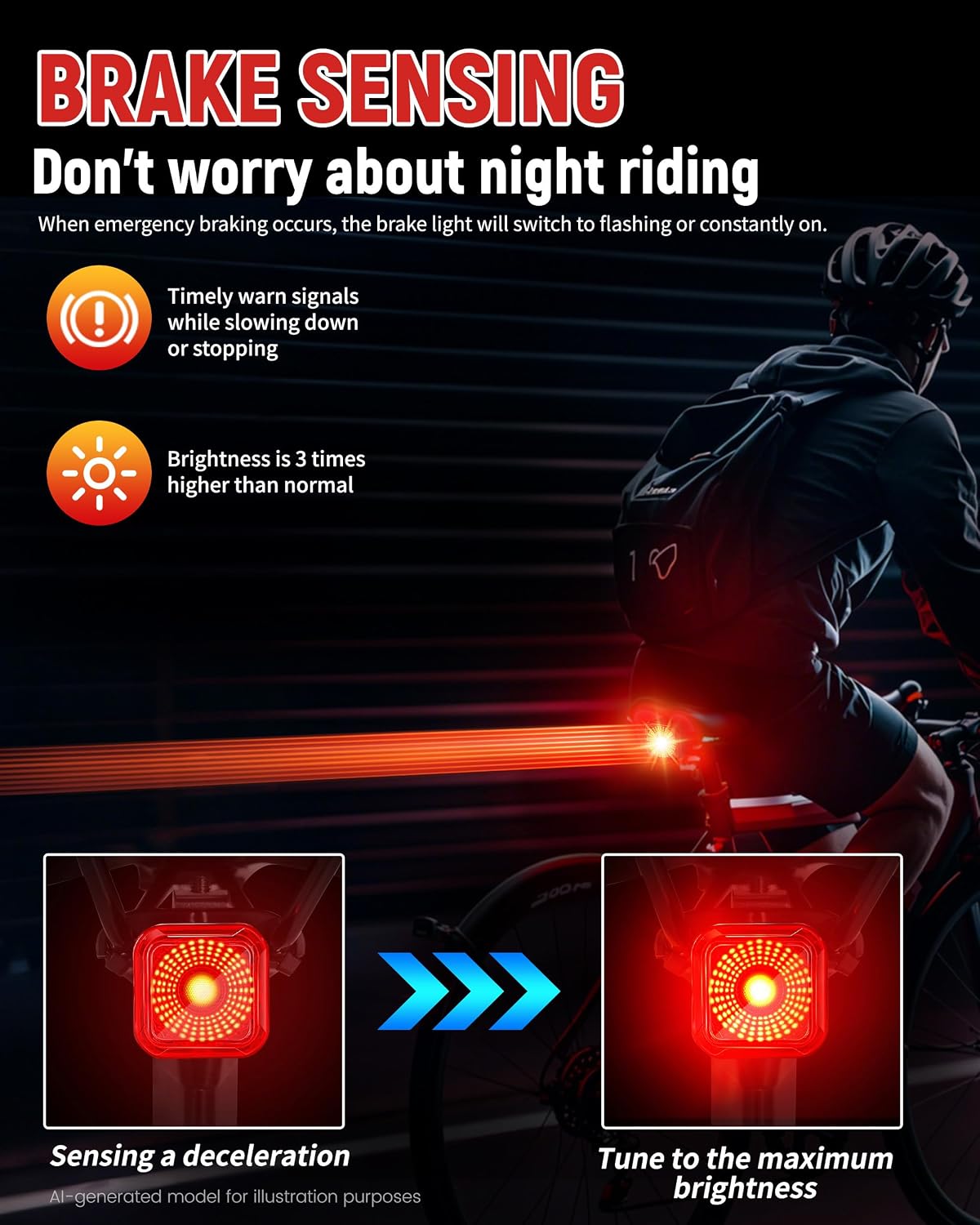 DARKBEAM Bike Tail Light with LED Display Screen, USB-C Rechargeable