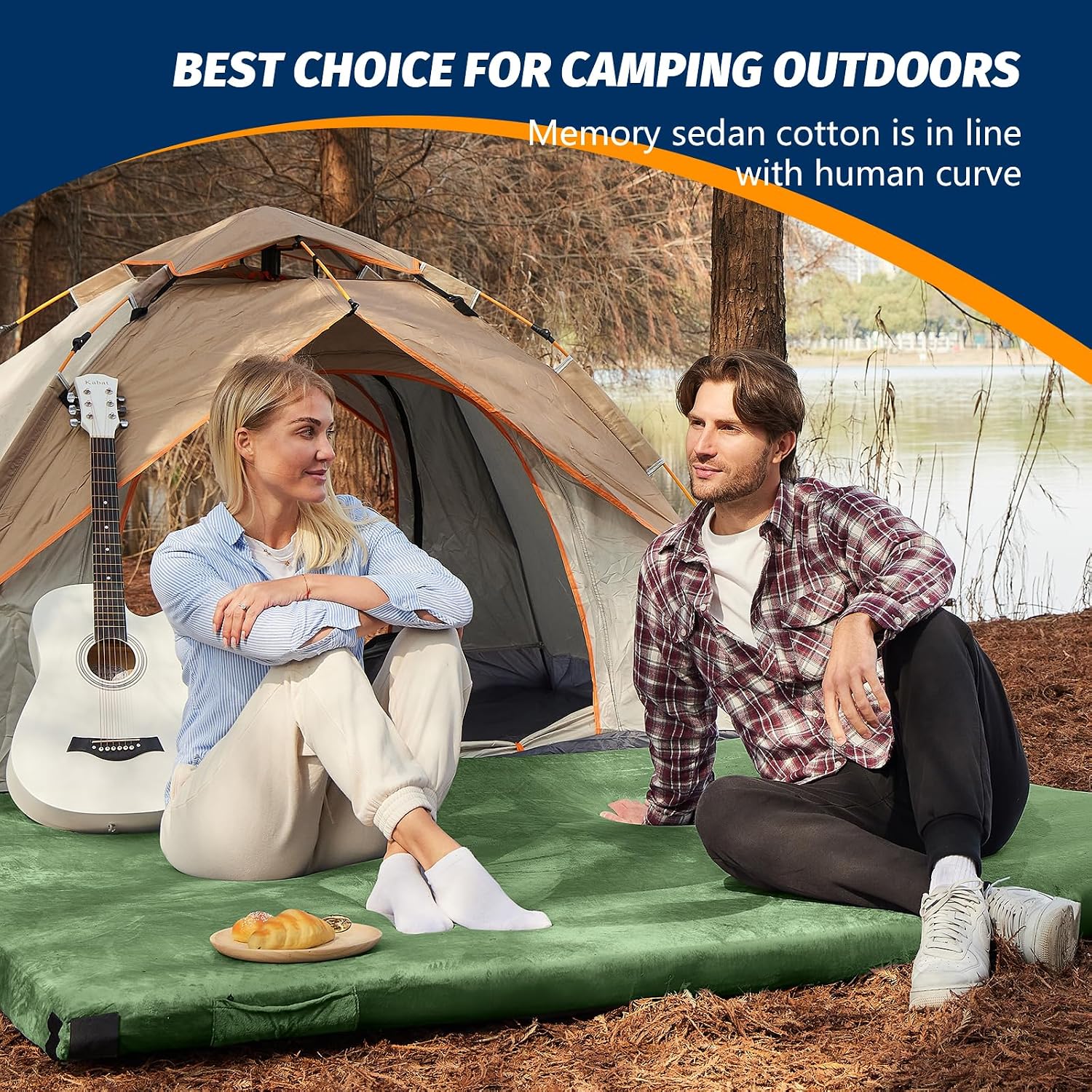 CYMULA Memory Foam Camping Mattress Pad, Sleeping Mat, Portable Roll Up Mattress for Adults, Camping Bed Pads for Sleepover, Car Bed with Travel Bag