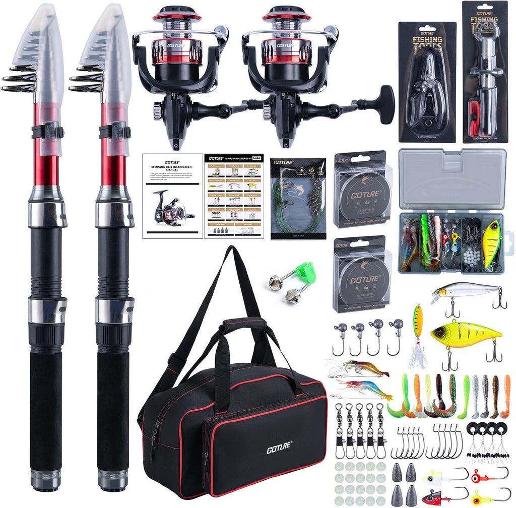 Goture 2-Pack Fishing Rod and Reel Combo with Carrier Bag,1.8M-2.7M