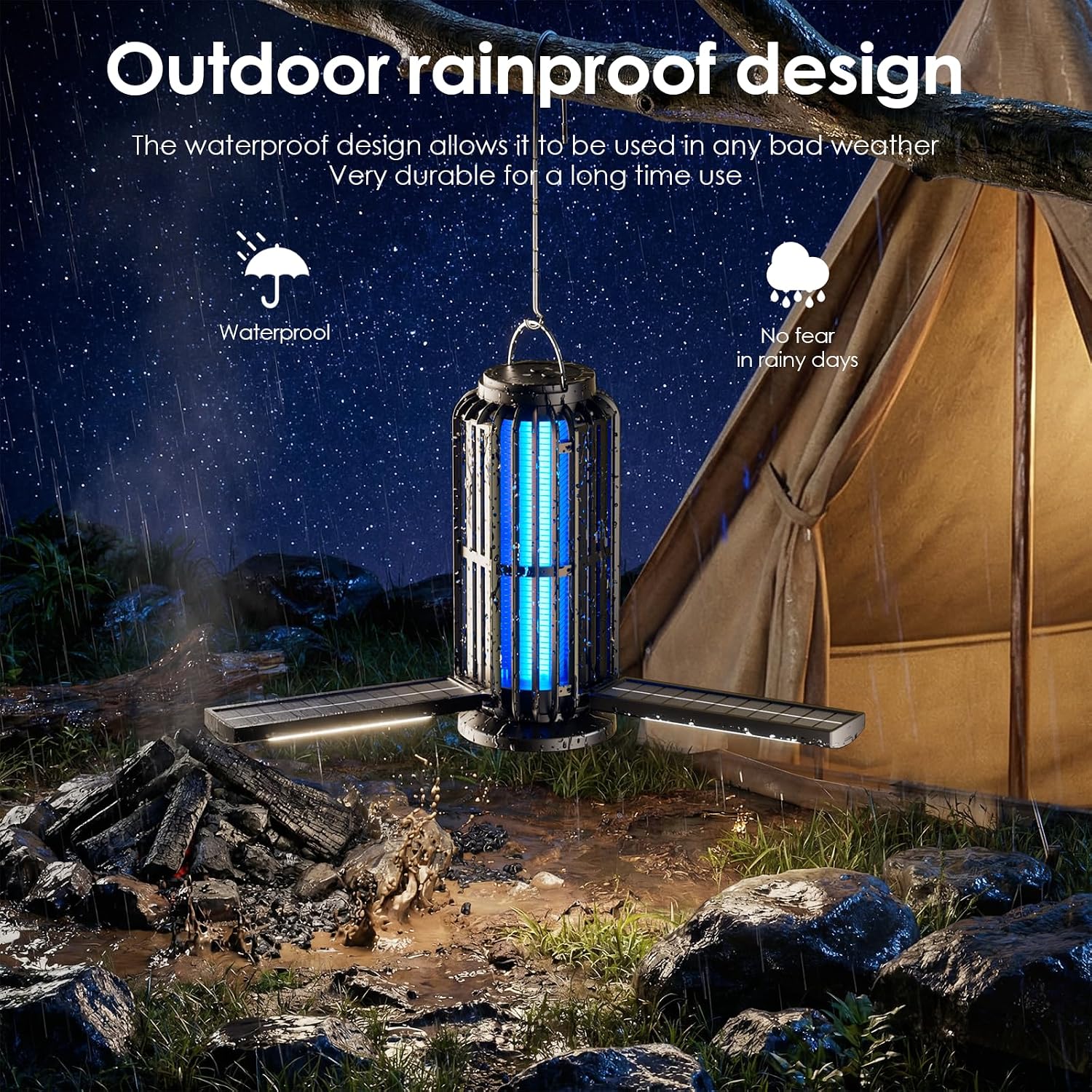 TYPEC 2 Pack Solar Bug Zapper, 3 Solar Charging Panels, 4200V Mosquito Zapper, Auto On/Off LED Light, IP67 Waterproof, USB-C & Solar Powered, Indoor Outdoor Insect Killer for Yard Patio Garden