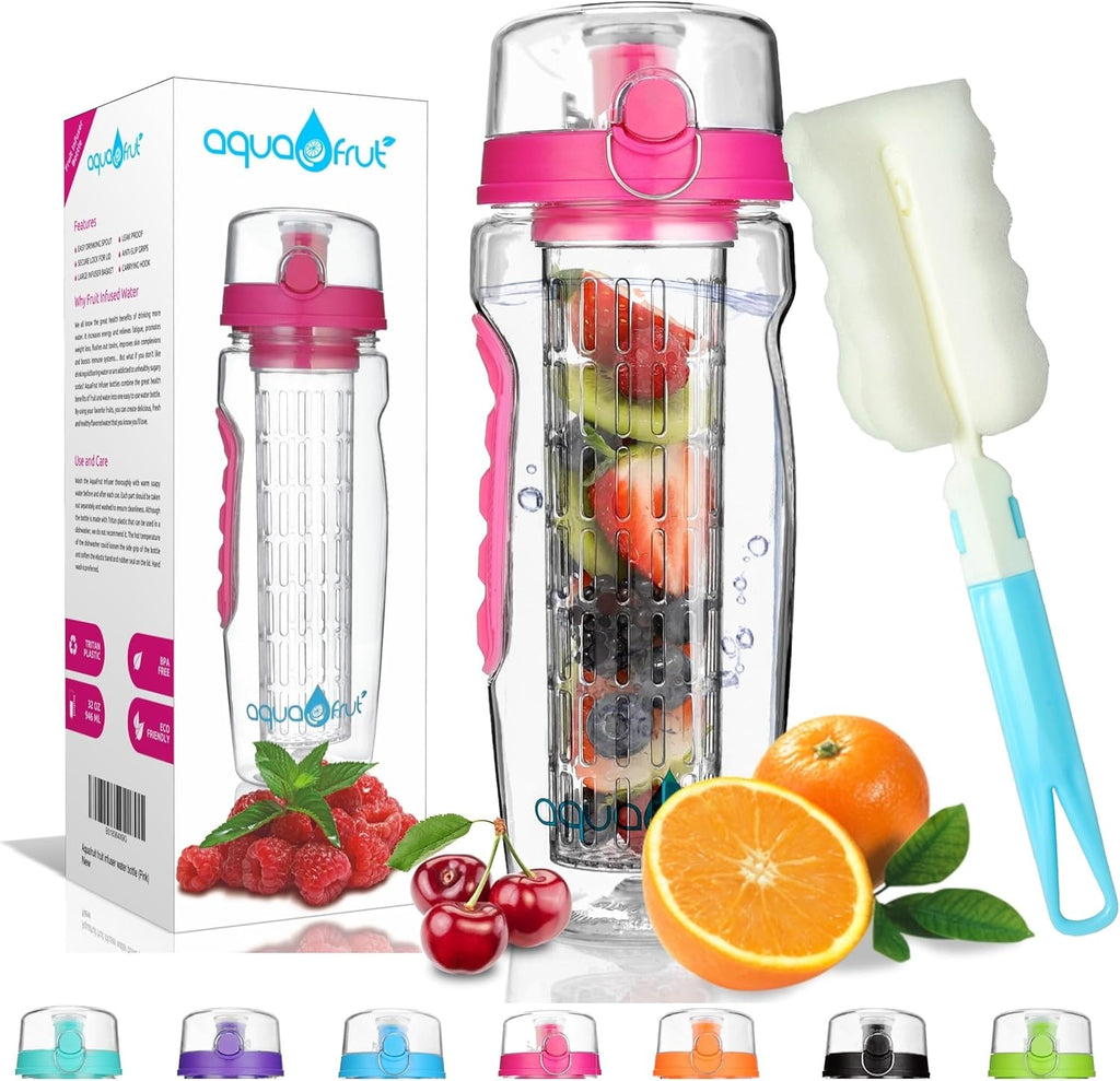 AquaFrut 32 oz Fruit Infuser Water Bottle, BPA-Free Tritan Infusion Bottle