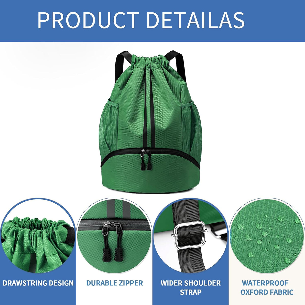 JELUTAR Drawstring Backpack Gym Bag with Shoes Pocket, Dark Green