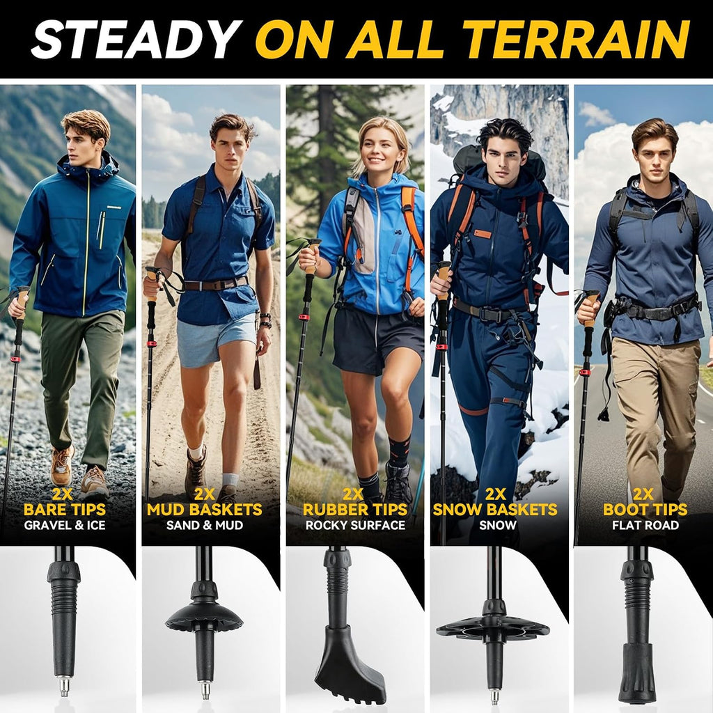 Carbon Fiber Trekking Poles, Lightweight Hiking Sticks with Cork Grip 2 Pcs