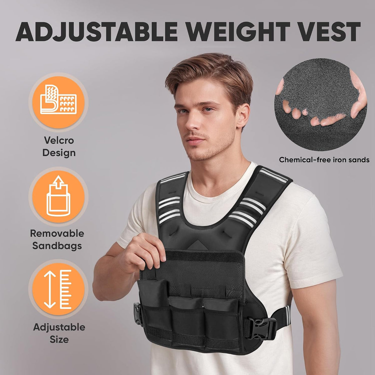 APEXUP Adjustable Weighted Vest, 4-10lb/12-18lb/20-32lb Vest with 6 Ironsand Weights and Large Pocket, Weight Vest for Men Women Strength Training, Running, Walking