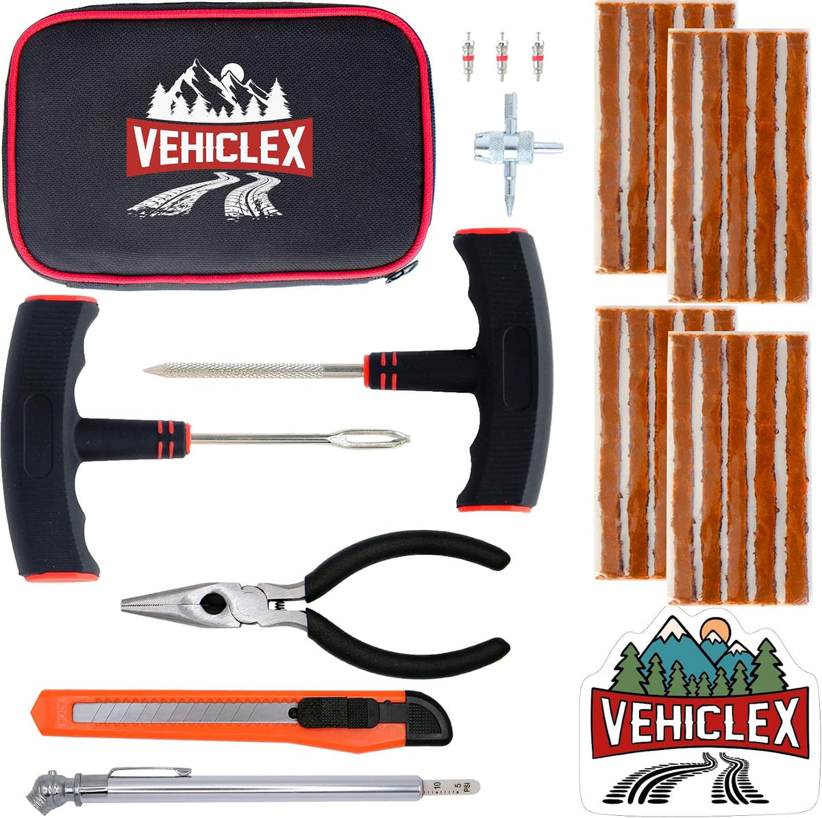 Tire Repair Kit for Plug and Patch - Vehiclex Essential Kit for Car, Motorcycle, ATV, Tractor, Lawn Mower