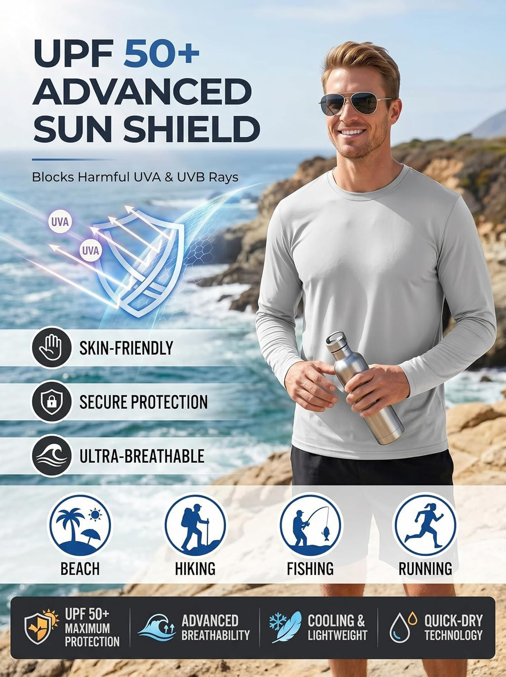 OYGSieg 6/7 Pack Men's Quick Dry Long Sleeve UPF50+ Sun Shirts