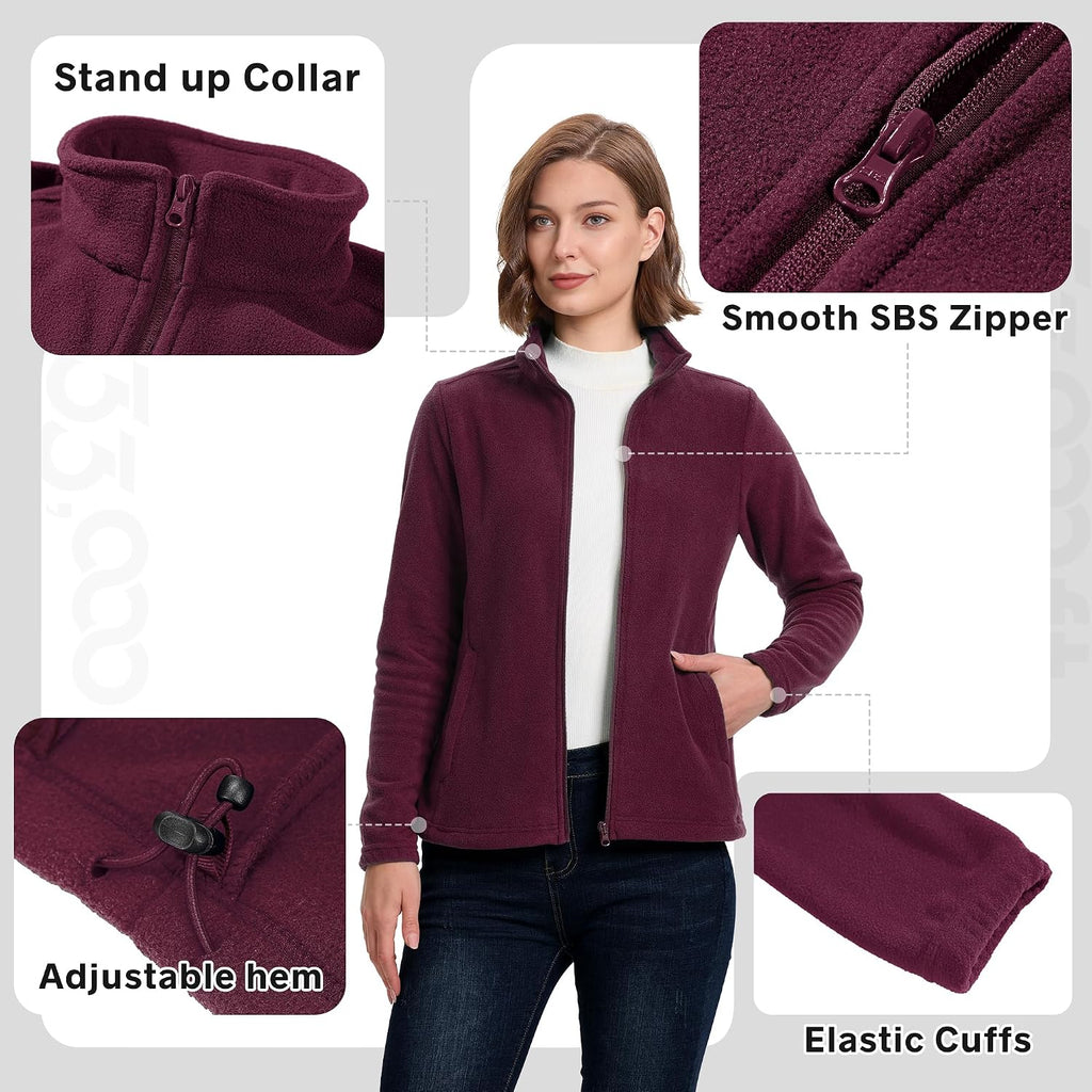 33,000ft Women's Polar Fleece Jacket Zip Up Lightweight Hiking Sweatshirt