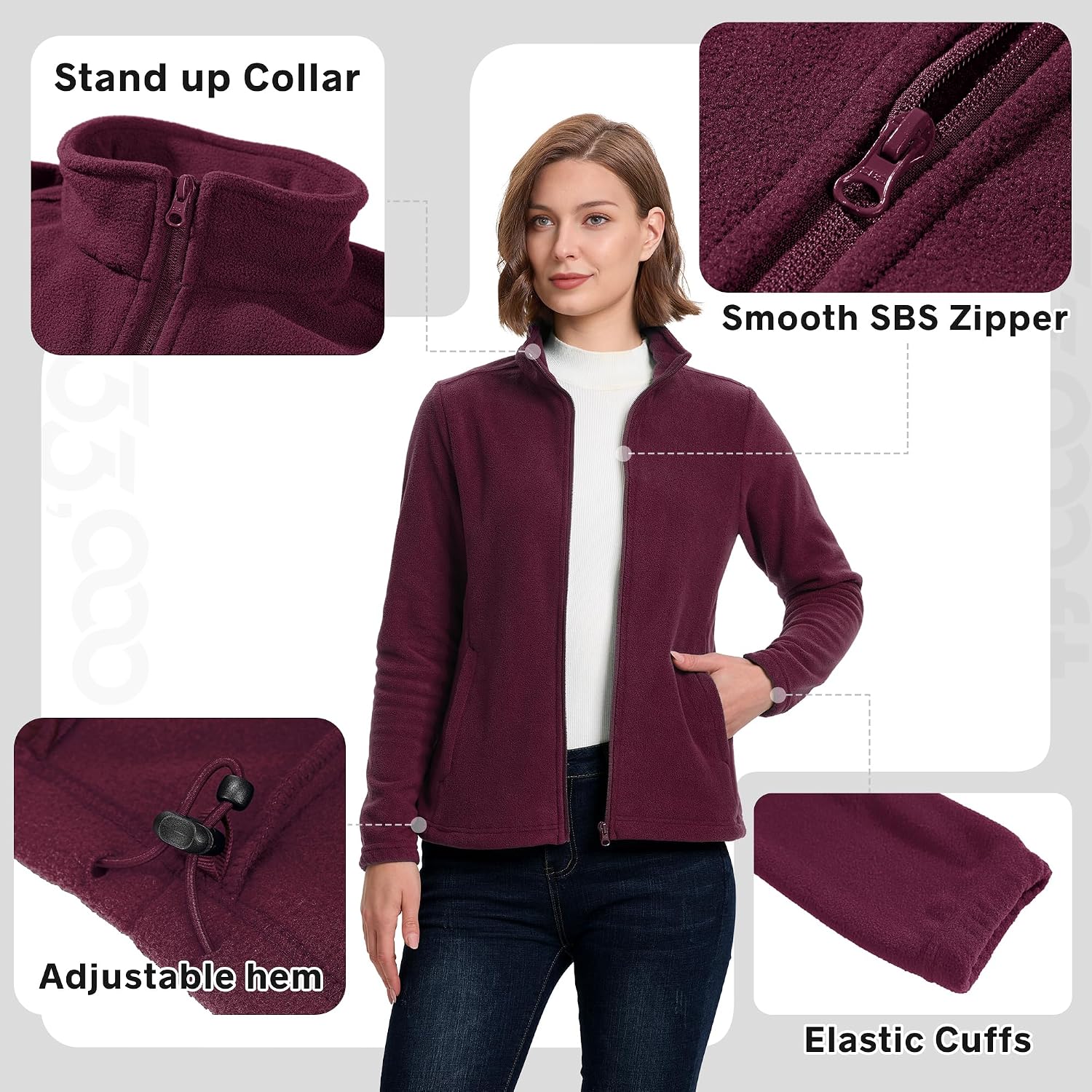 33,000ft Women's Polar Fleece Jacket Zip Up Lightweight Hiking Sweatshirt