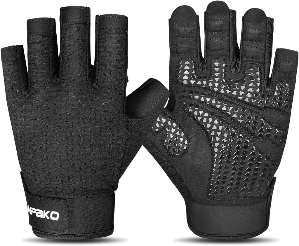 Workout Gloves for Men and Women, Half-Finger Gym Gloves, Shock-Absorbing, Anti-Slip & Breathable Exercise Gloves, Black