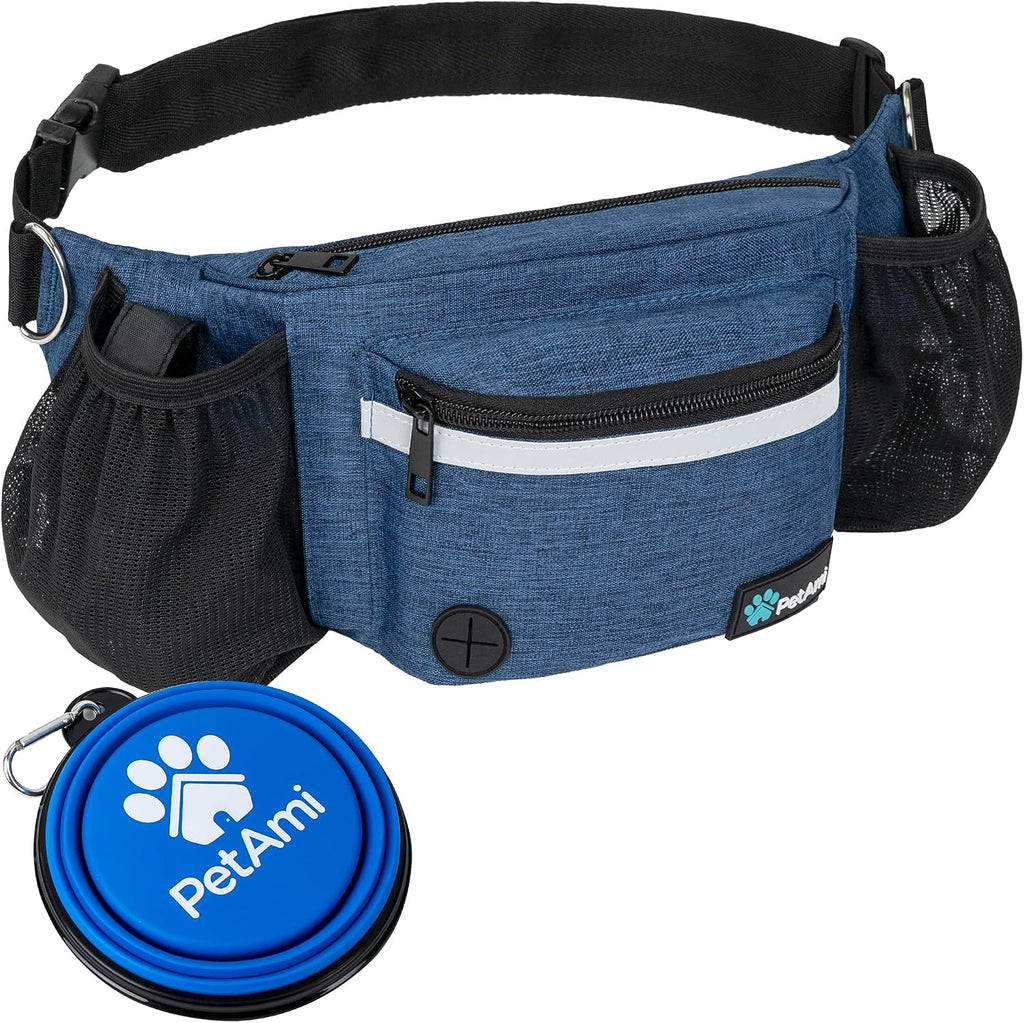 PetAmi Dog Fanny Pack, Treat Pouch for Dog Walking Training, Navy Blue