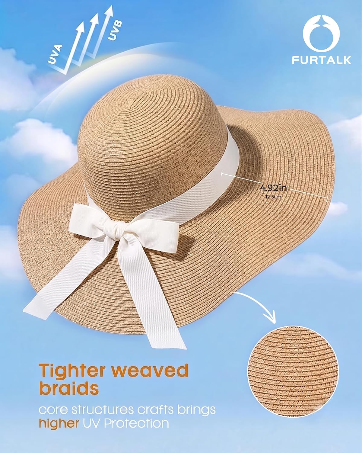 FURTALK Womens Sun Straw Hat Wide Brim Floppy Summer Beach Hats for Women