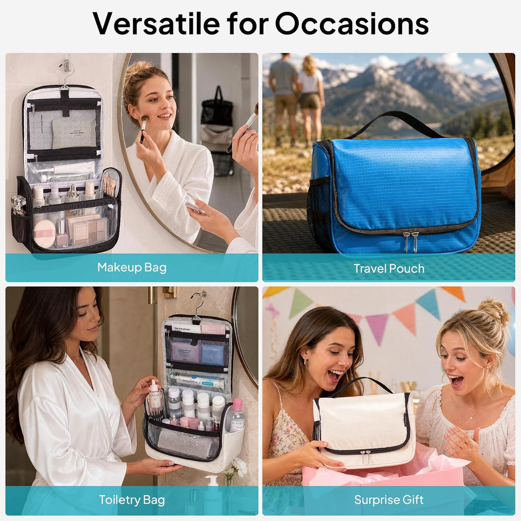 Travel Toiletry Bag for Women & Men, Waterproof Hanging Makeup Organizer