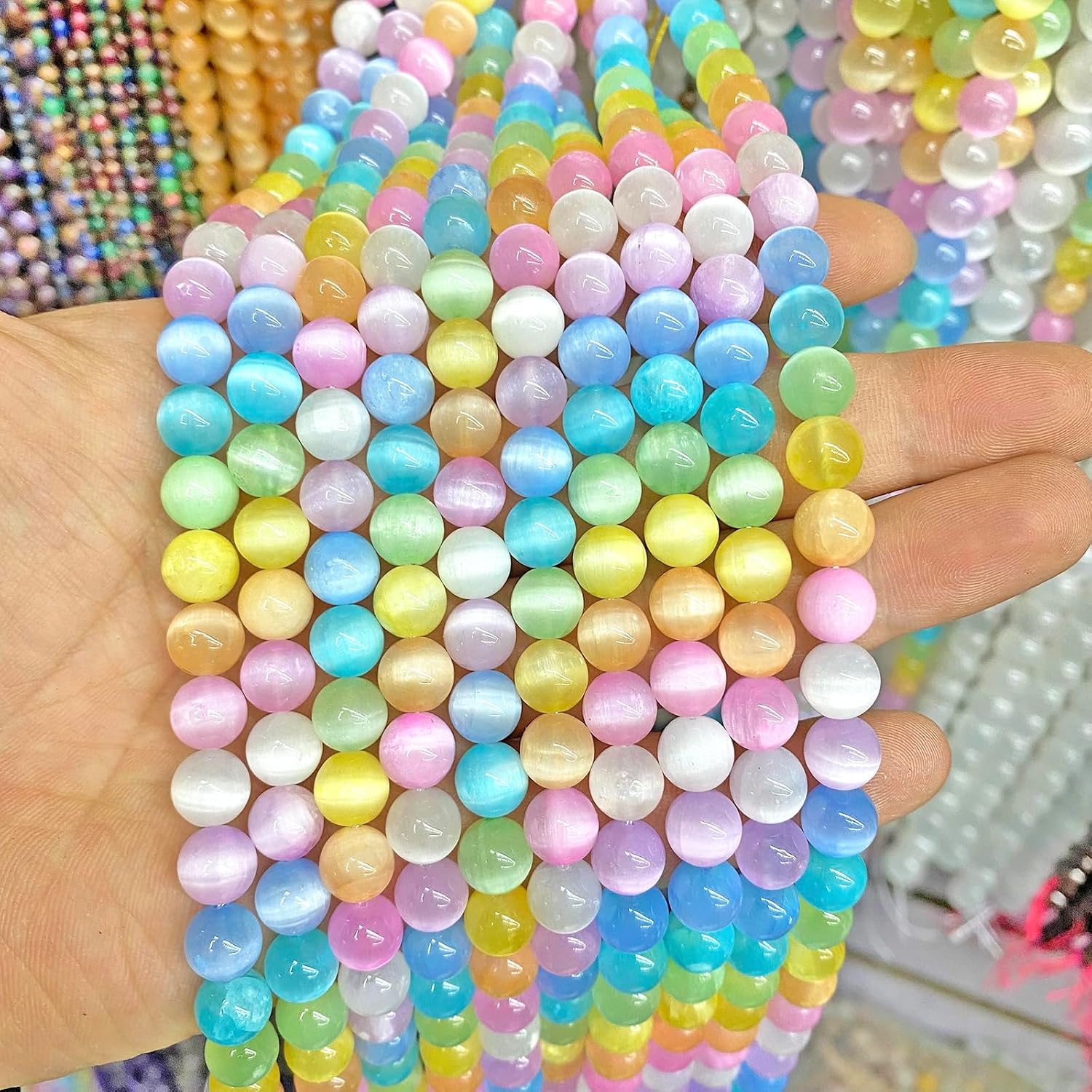 10MM 36PCS Colorful Selenite Gypsum Stone Crystal Beads for Jewelry Making DIY Bracelet