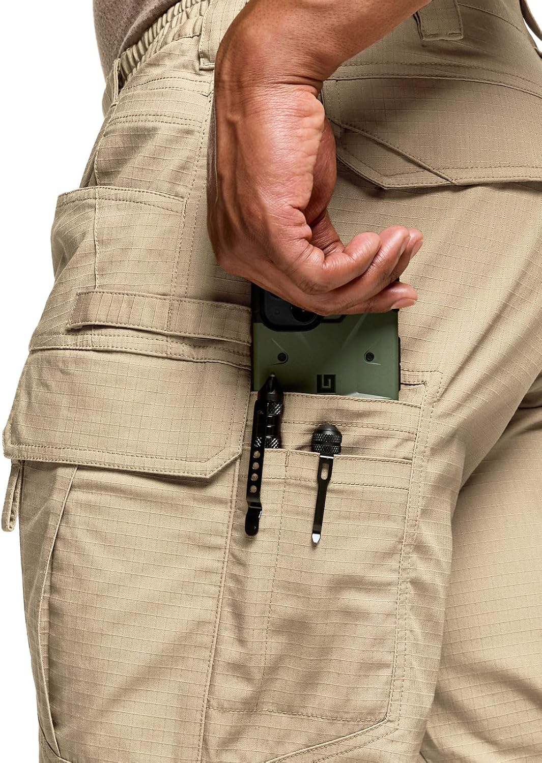 CQR Men's Flex Stretch Tactical Pants, Water Resistant Ripstop Cargo Pants, Lightweight EDC Outdoor Work Hiking Pants