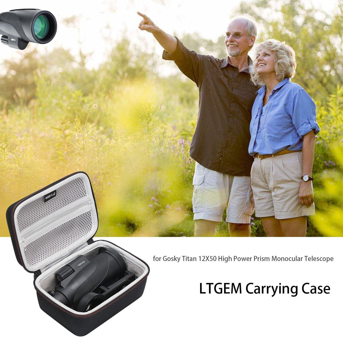 LTGEM Monocular Case Hard Carrying Case Compatible for Gosky 12X55 or Titan 12X50 or Pankoo 40X60 High Power Prism Monocular Telescope