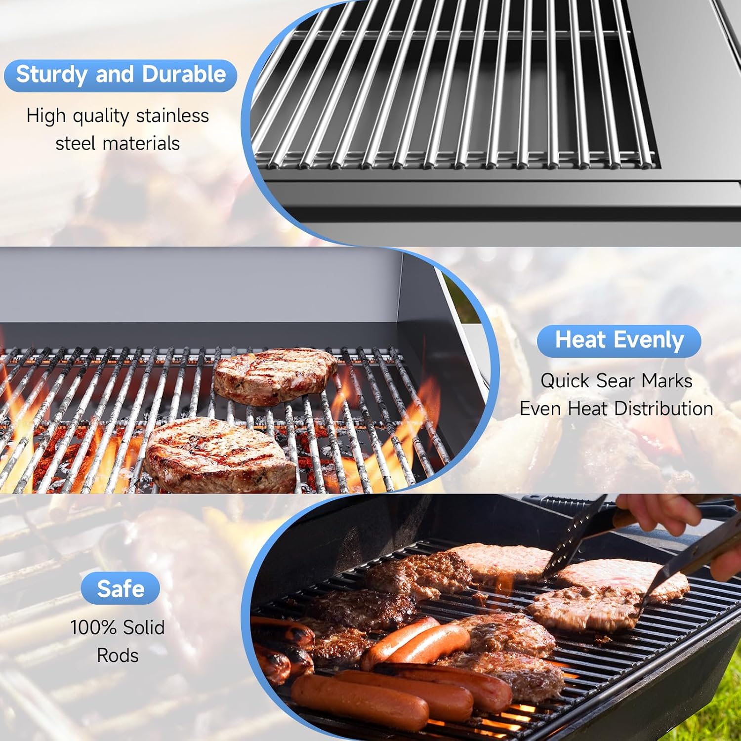 3pcs Stainless Steel Grill Grates for Weber, 18.7'' x 33.3''
