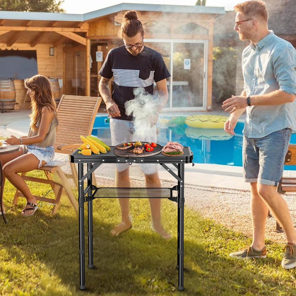 Folding Camping Table, 2 FT Folding Portable Camping Table, Outdoor&Indoor Picnic Table with 3 Adjustable Height Max 27.1",Lightweight Aluminum Camping Tables, Car Camping Essentials-Pure Black
