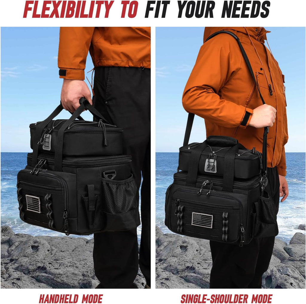 Fishing Tackle Bag, Equipped With 4 Tackle Boxes and Detachable Reel Storage Pouch, Waterproof Fishing Gear Organizer, Adjustable Shoulder Strap Fishing Bags for Saltwater & Freshwater