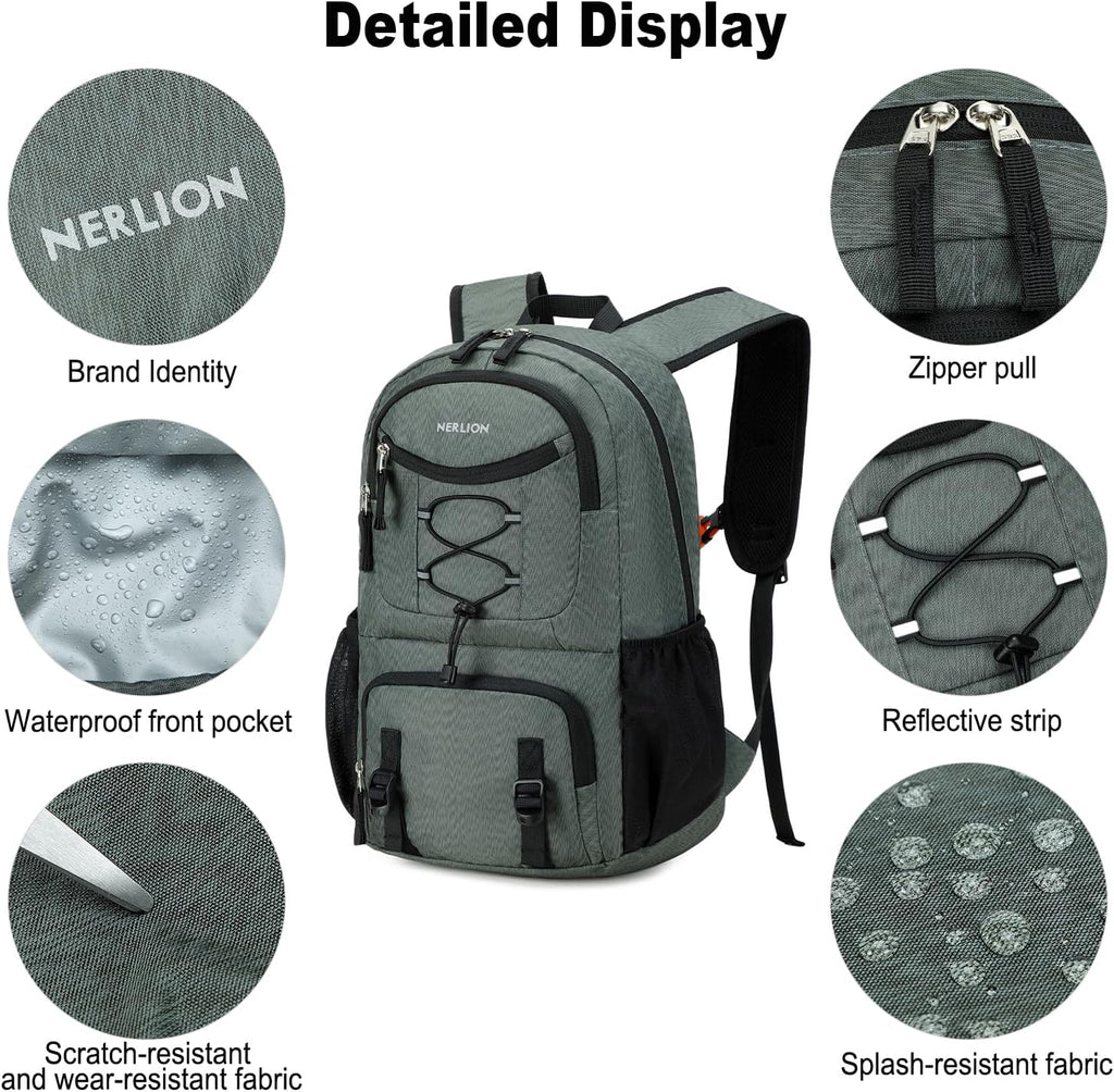 Nerlion Lightweight Foldable 35L Hiking Backpack Travel Backpack for Men Women Camping Waterproof Outdoor Hiking Daypack Backpack Dark Gray
