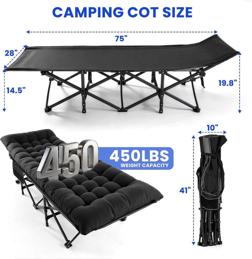 Camping Cot for Adults, Black, 28" Extra Wide