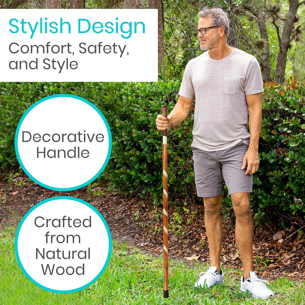 Vive Wooden Walking Stick - Willow Cane for Seniors Hiking & Balance