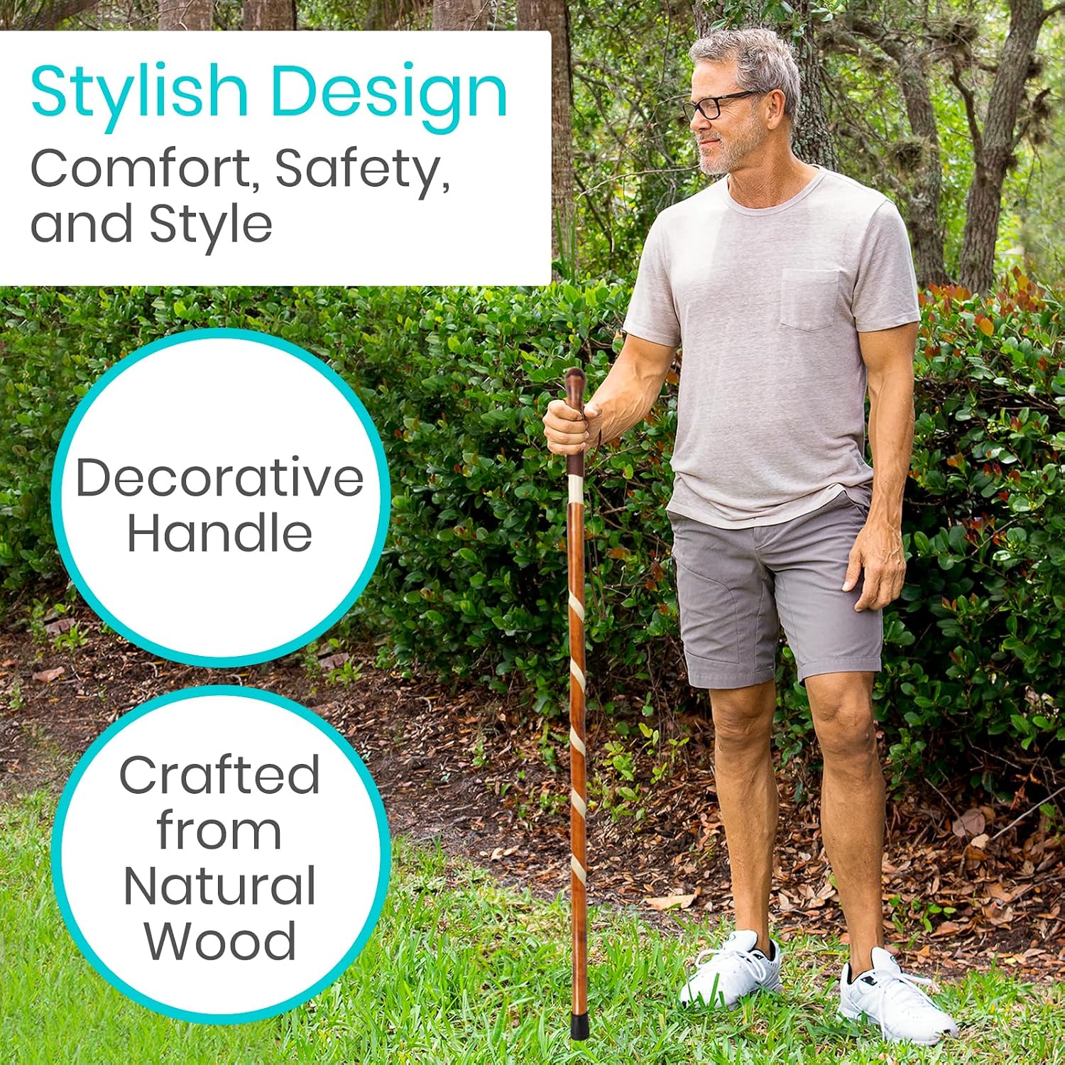 Vive Wooden Walking Stick - Willow Cane for Seniors Hiking & Balance