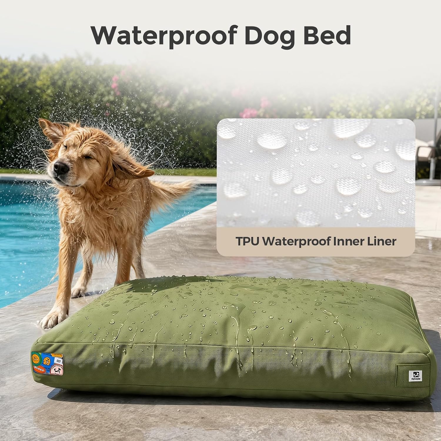 Sytopia 36 Inch Indestructible Dog Bed for Aggressive Chewers, Chew Proof Durable Outdoor Canvas Pet Crate Mat with Waterproof Washable Removable Cover, Indoor Patio Pet Pad for Crate, Green