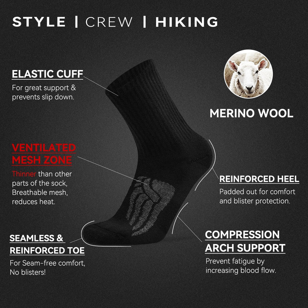 Socks Daze Crew Warm Merino Wool Blend Cushioned Hiking Socks for Men Women