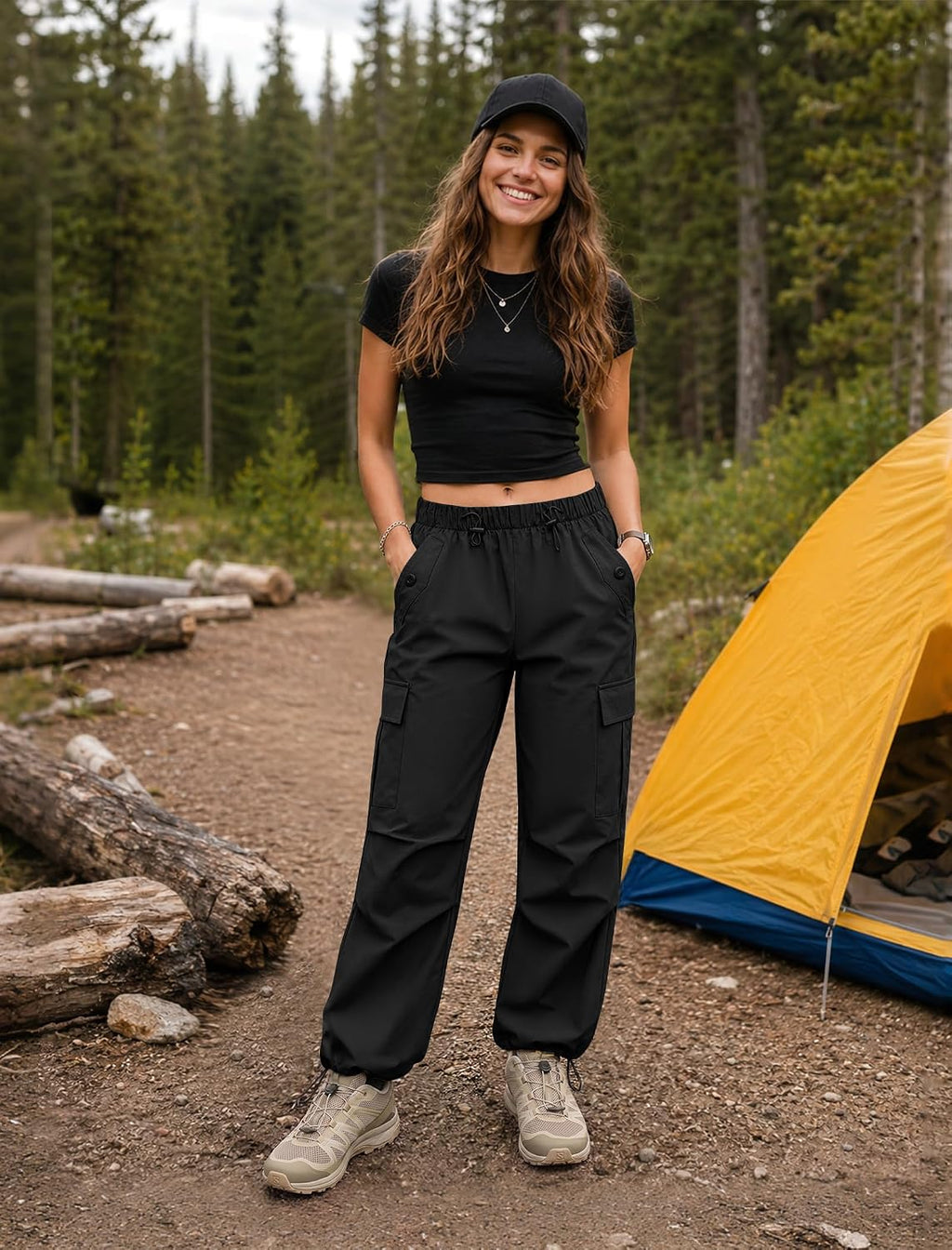 COPYLEAF Cargo Pants Women Parachute Baggy Hiking Pants with Pockets Travel