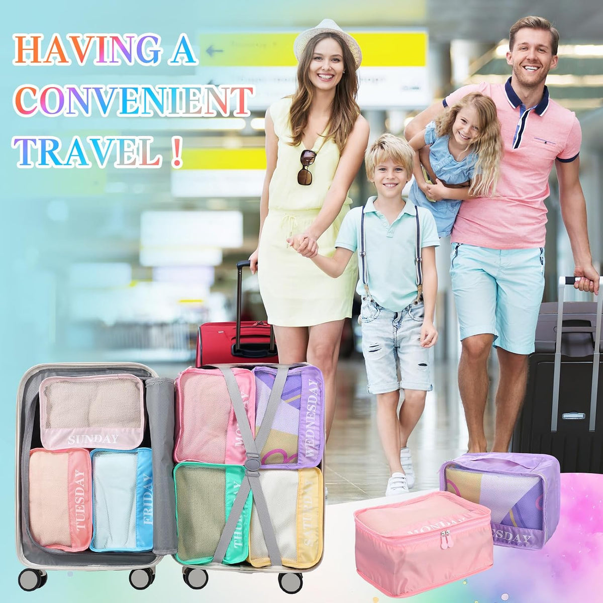 15 Pcs Day of Week Packing Cubes Travel Kids, 9x7x3inch, Macaron