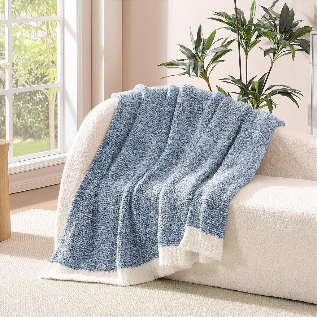 WRENSONGE Soft Throw Blanket for Couch-Cozy Reversible Knitted Blankets
