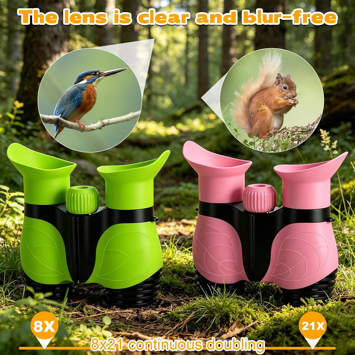 Kids Binoculars 8x21 for Girls/Boy, Shockproof Compact Binoculars with Soft Eye Protection, High Resolution Optics, Lightweight Toy for Bird Watching, Camping, Hiking, Ideal Gift for Ages 3-12 (Pink)