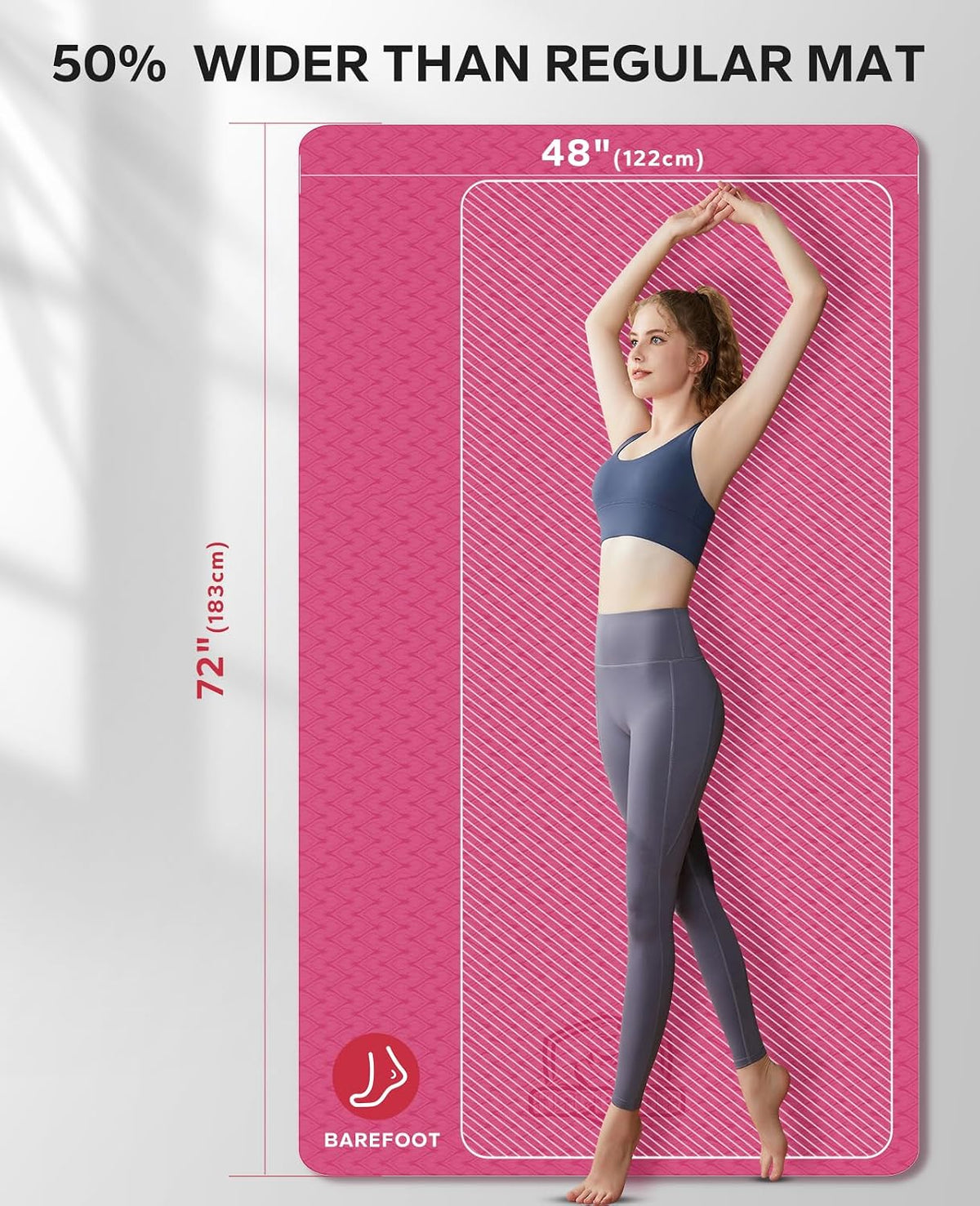 HAPBEAR Extra Large Yoga Mat - 72"x48"x6mm (1/4 inch), Non-Slip, Durable, Thick Wide Exercise Mat for Home Workouts, Yoga, Pilates, Stretching and Cardio Workouts