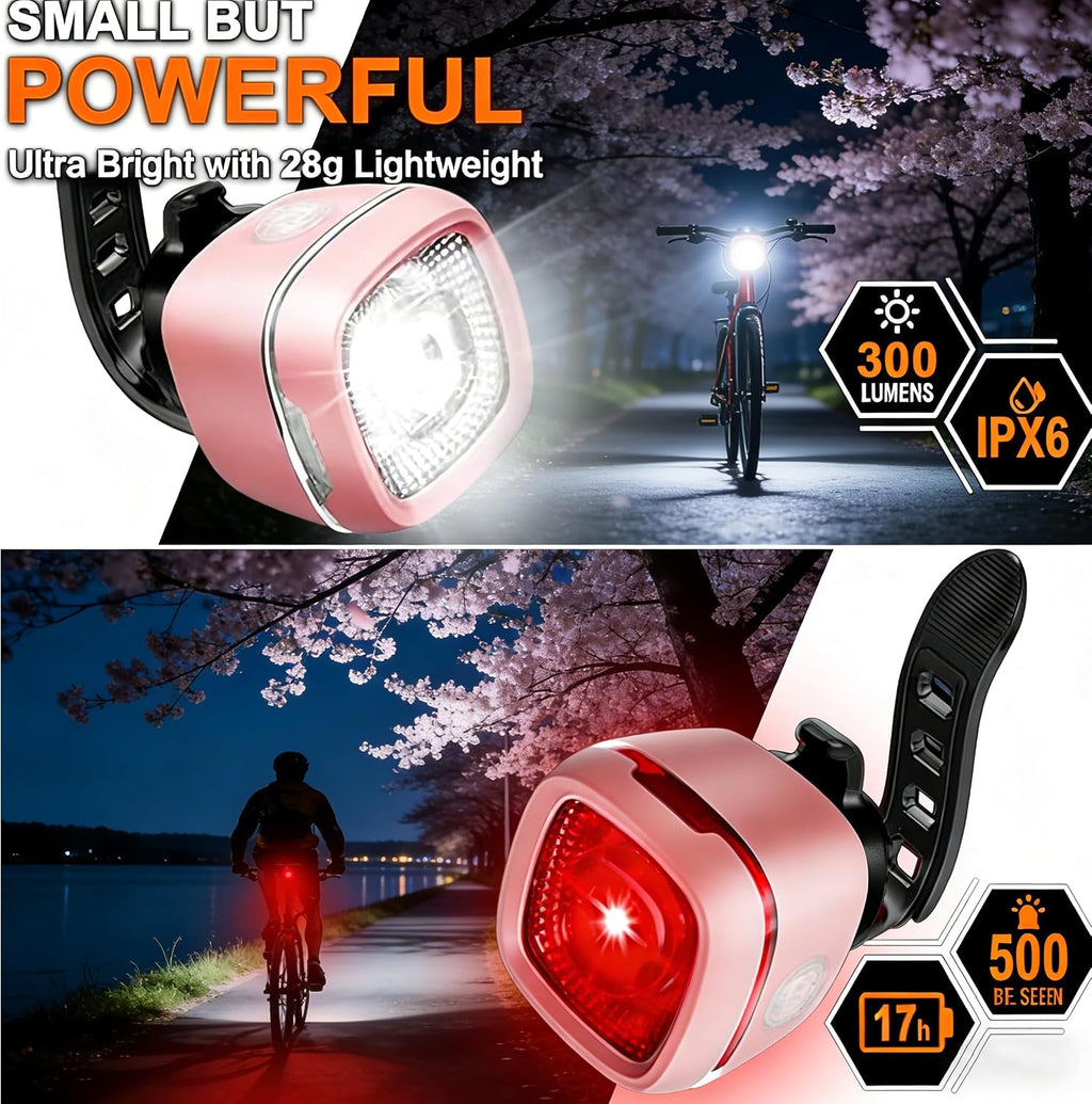 Bicycle Front & Rear Lights, Type-C Rechargeable LED Bike Light Set, IPX6,Waterproof Flashlight for Night Riding, Safety Headlight Taillight, Kids Girls Children's Bicycle Accessories