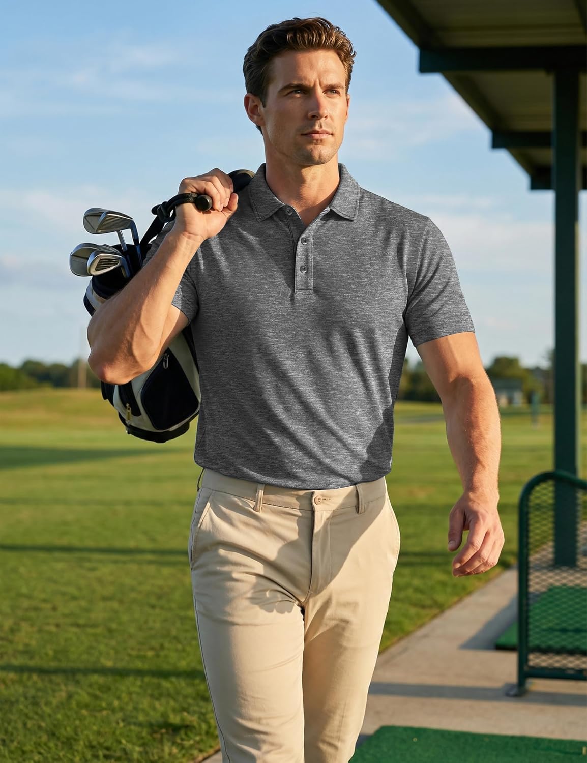 MAGCOMSEN Men's Short Sleeve Polo Golf Shirts 3-Button Moisture Wicking Athletic T-Shirts Casual Collared Shirt