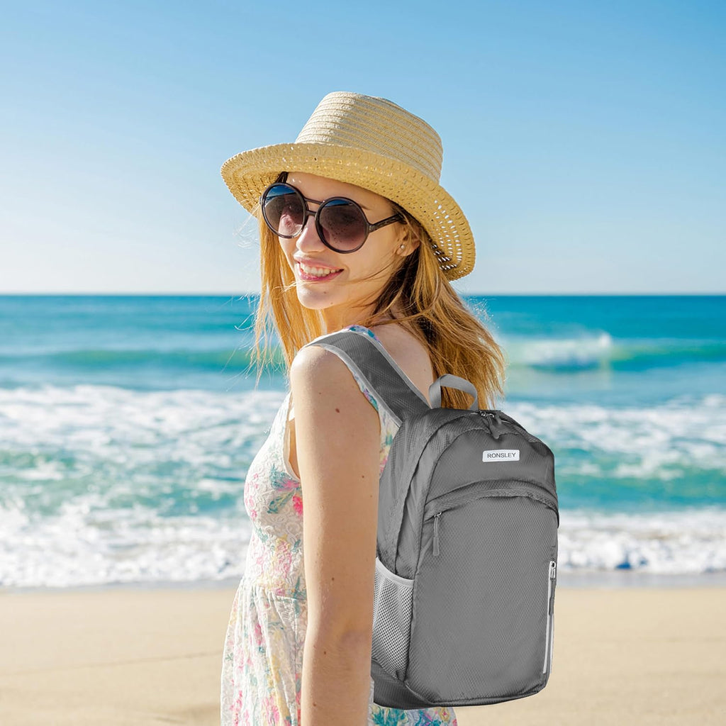 Waterproof Foldable Hiking Backpack, Lightweight Beach Bag Grey