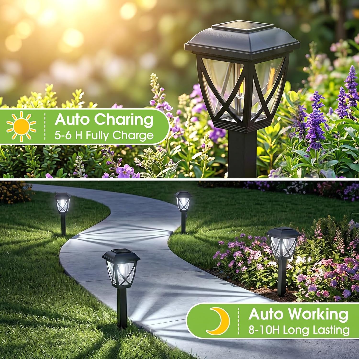 Greluna Solar Pathway Lights Outdoor 10 Pack, Cool White 6000K Solar Lights