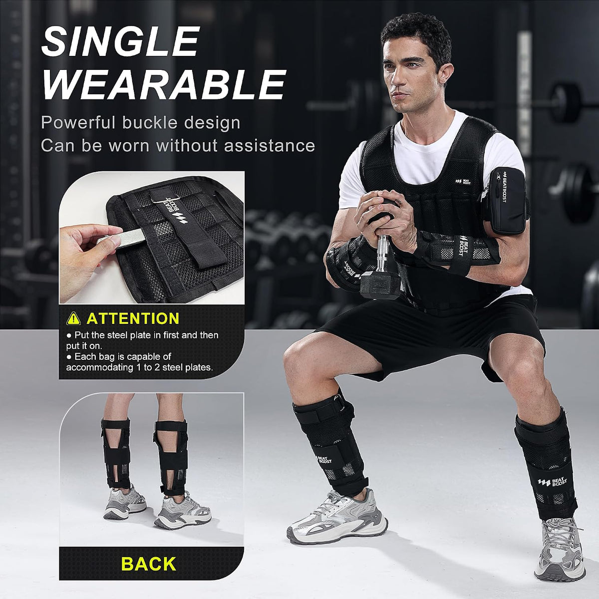 BeatBoost Ankle Wrist Weights 5lb/10lb/15lb/20lb/25lb/30lb Adjustable Leg Arm Weights for Men Walking Pilates Exercise Workout Gym Aerobics