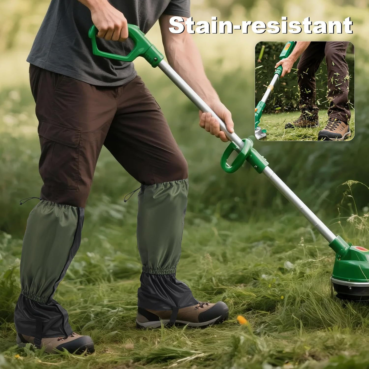 2 PCS Garden Trimming Leg Chaps, Waterproof Lawn Care Leg Gaiters, Adjustable Leg Gaiters, Weed Eating Leg Protectors for Women Men, Leg Guards for Garden Farm Working Hiking Climbing Hunting (Green)