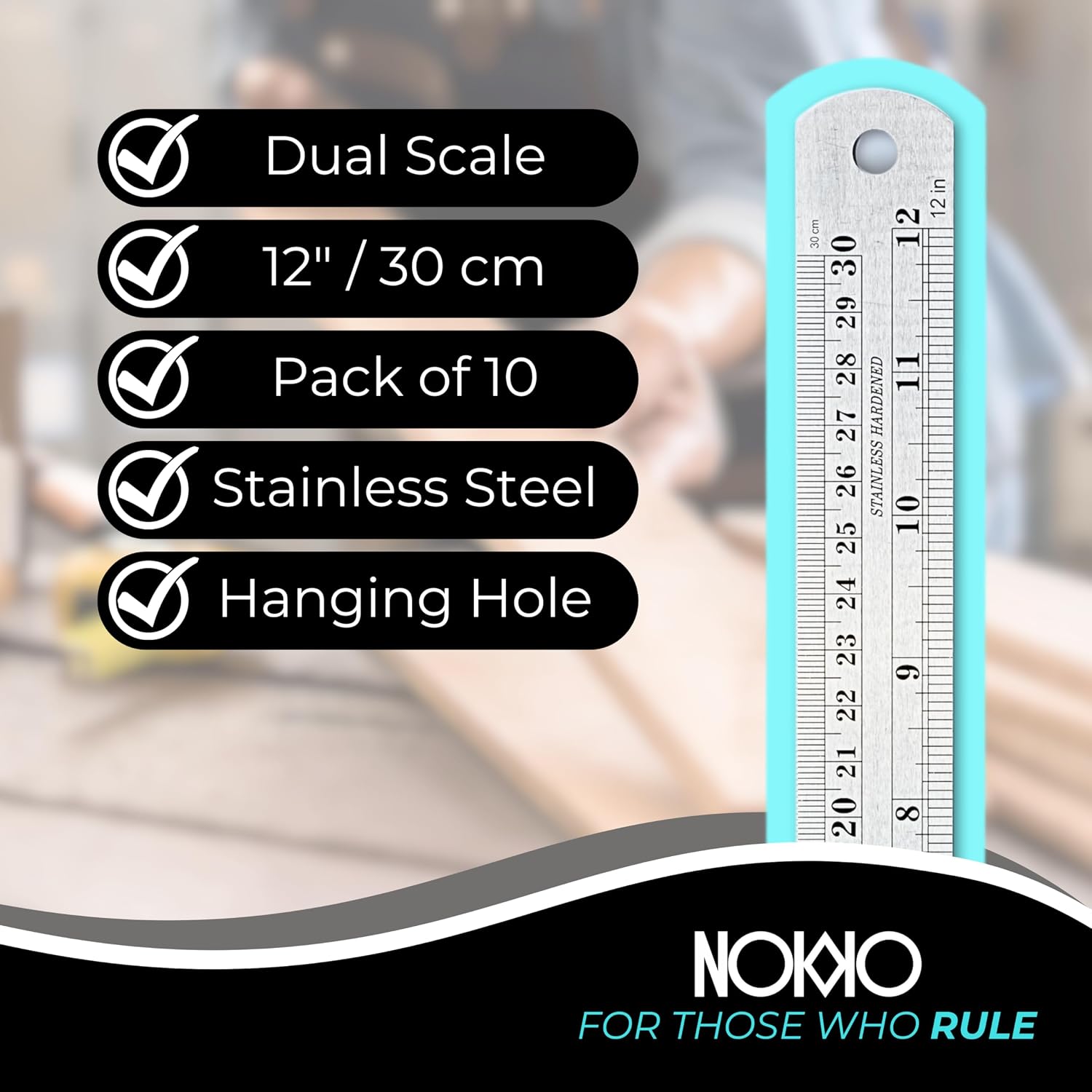 Metal Ruler 12 Inch, Stainless Steel Ruler, Straight Edge, Pack of 10
