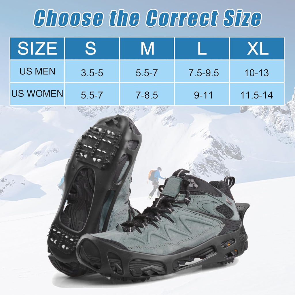 Ice Cleats Snow Traction Cleats Crampon for Walking on Snow and Ice Non-Slip Overshoe Rubber Anti Slip Crampons Slip-on Stretch Footwear