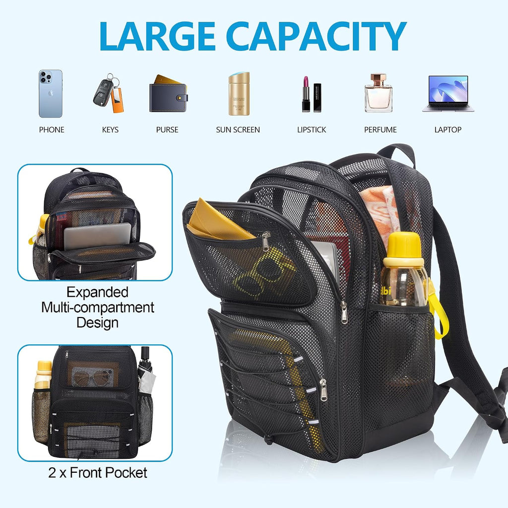Paxiland Mesh Backpack Heavy Duty, 40L Large See Through Mesh Beach Bag