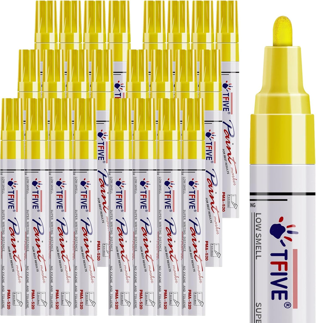 TFIVE Yellow Paint Pens Permanent Markers, 24 Pcs Oil Based Paint Markers