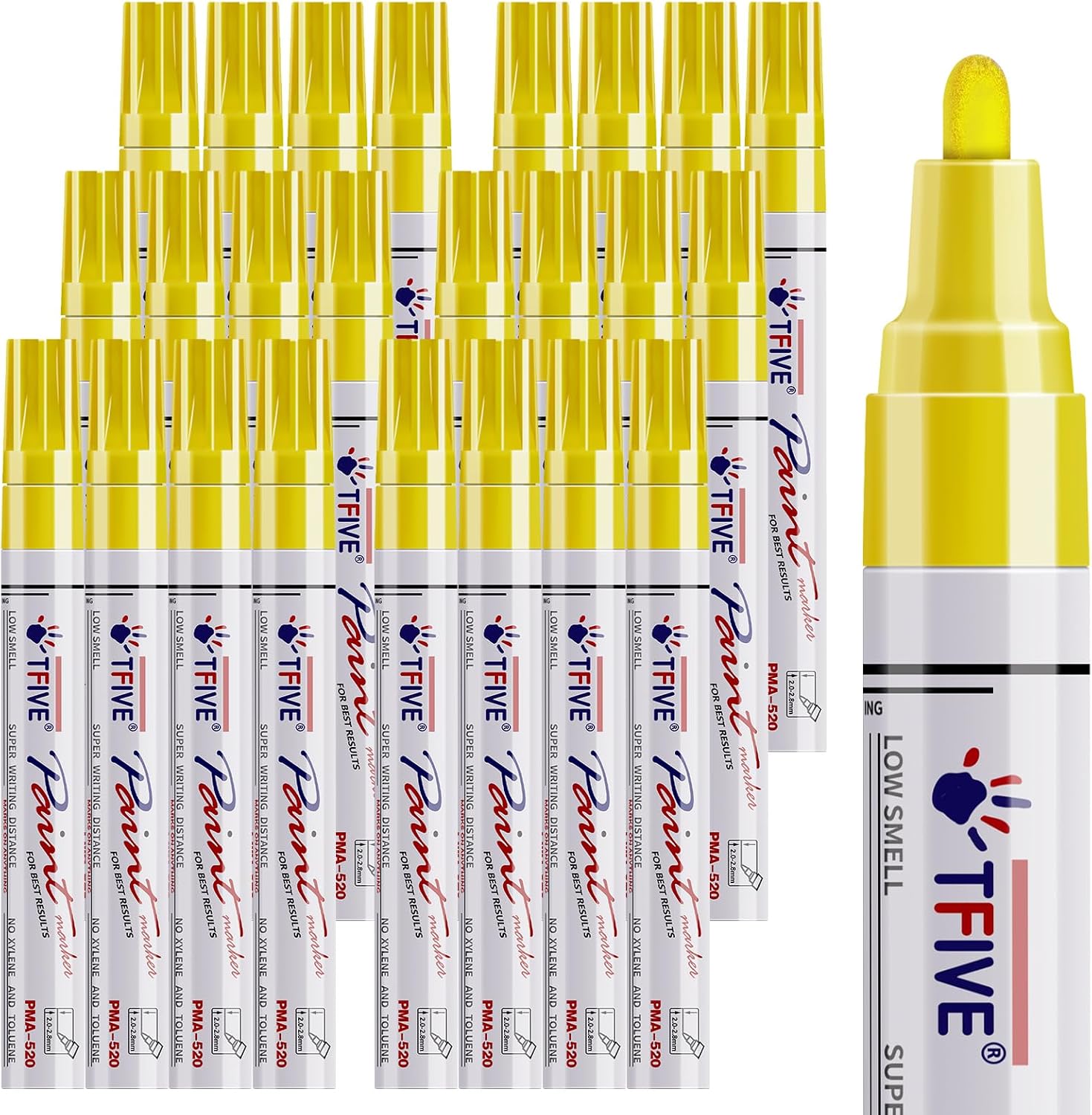 TFIVE Yellow Paint Pens Permanent Markers, 24 Pcs Oil Based Paint Markers