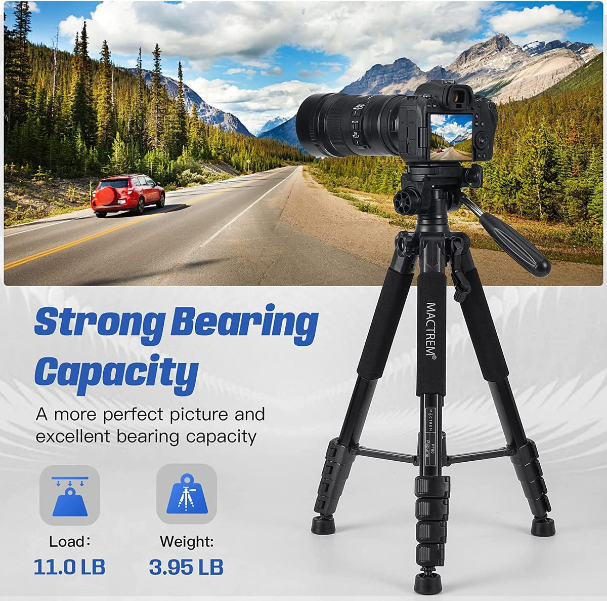 MACTREM 75in Aluminum Lightweight Travel Tripod for DSLR Camera Phone iPad