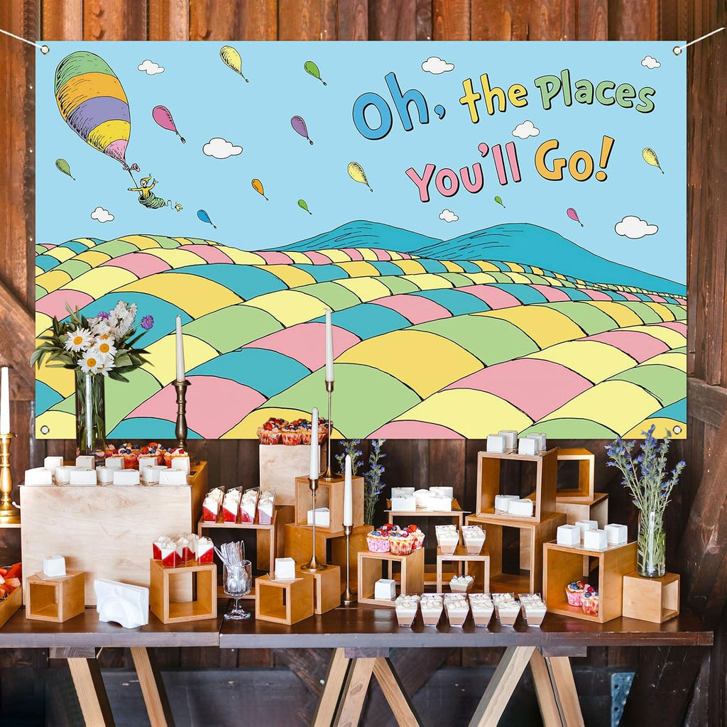 Oh The Places You'll Go Photo Booth Backdrop Graduation Travel Theme Party Decor Photography Background Wall Decoration