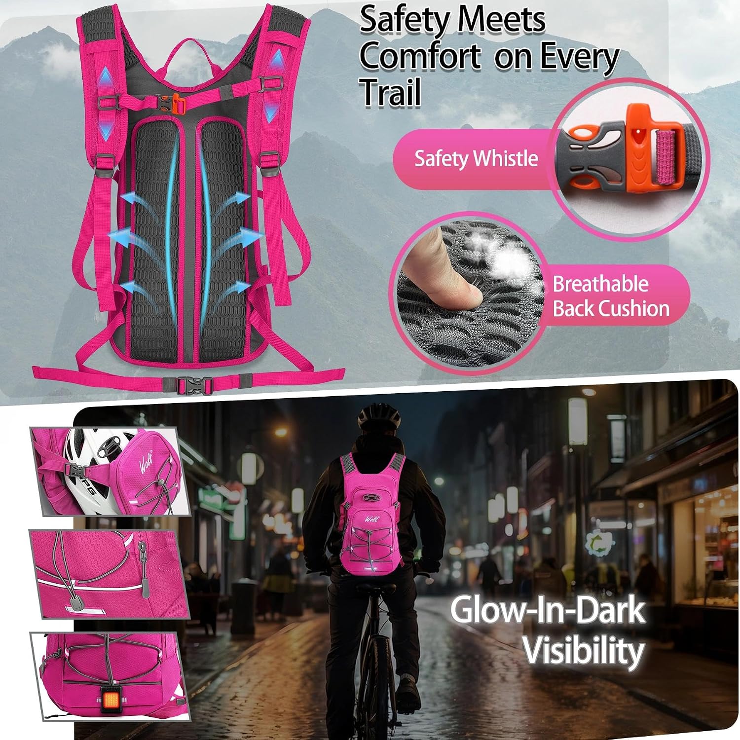 WOLT Hydration Backpack 18L Hiking Water Backpack with 2L Water Bladder for Men Women, Hydration Pack for Running Cycling Biking and Climbing