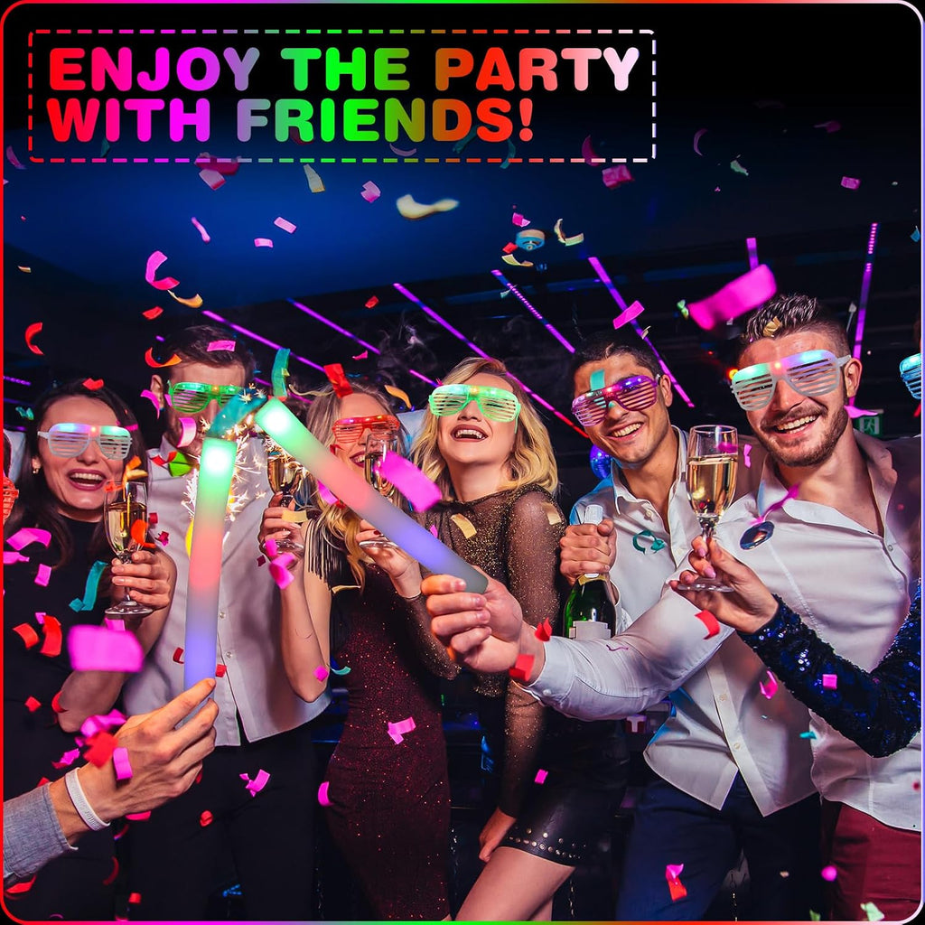 Maitys 72 Pcs Foam Stick Light up Glasses, Glow in the Dark Party Supplies