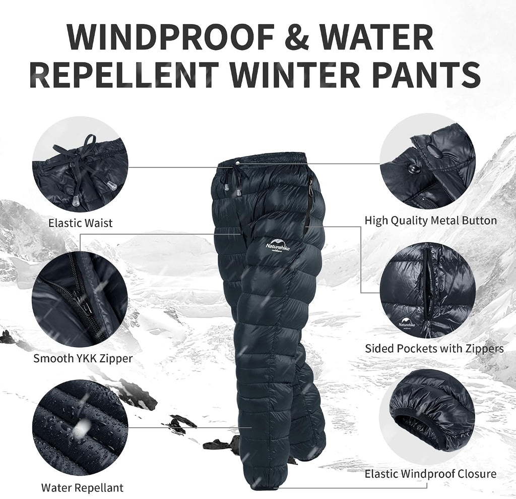 Naturehike Down Pants,Men's Women's Puffy Pants,Winter Warm Outdoor Men Women Ski Snow Pants,Camping Hiking Pants